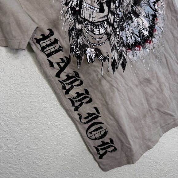 Konquest Shirt Mens Small Skull Metallic Feather Warrior Graphic Tee Tshirt Y2K - Picture 3 of 8